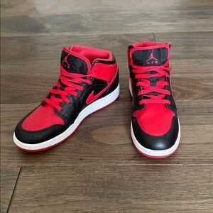 Nike Air Jordan 1 Mid, Black and Red High-Top